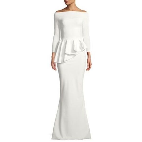 Chiara Boni La Petite Robe Ivory Nabelle Mermaid Jersey Peplum Gown small / 2 - Picture 1 of 12